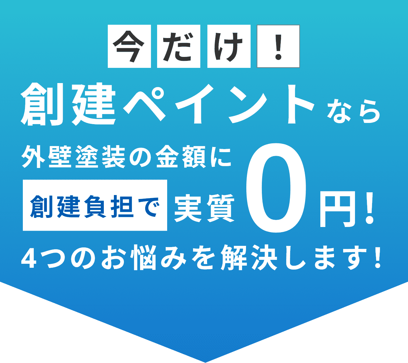 今だけ！創建ペイントなら外壁塗装の金額に創建負担で実質0円で、4つのお悩みを解決します！